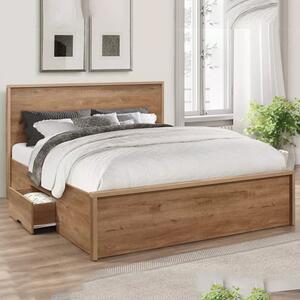 Stock Wooden Small Double Bed With 2 Drawers In Rustic Oak