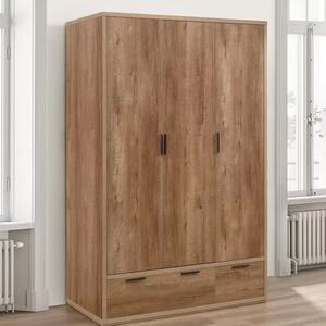 Stock Wooden Wardrobe With 3 Doors 2 Drawers In Rustic Oak