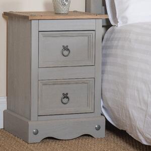 Consett Wooden Bedside Cabinet With 2 Drawers In Grey And Oak