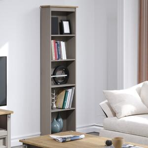 Consett Wooden Narrow Bookcase With 5 Shelves In Grey And Oak