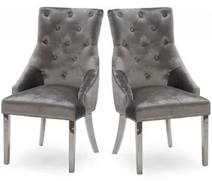 Enmore Crushed Velvet Dining Chair In Pewter In A Pair