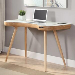 Terrence White Glass Top Laptop Desk In Oak