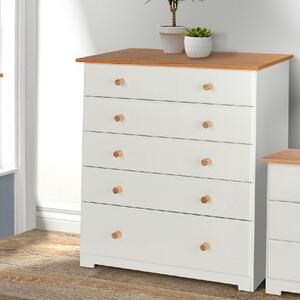 Chorley Wooden Chest Of 5 Drawers In White And Oak