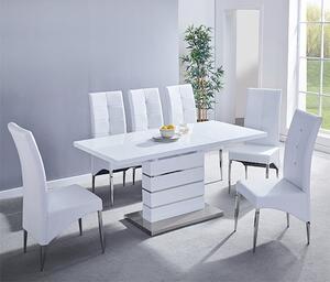 Parini Small Extending White Dining Table 6 Vesta White Chairs