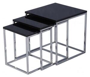 Cayuta Nest Of Tables In Black Gloss With Chrome Legs