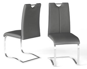 Gerrans Grey Leather Dining Chairs With Chrome Base In Pair