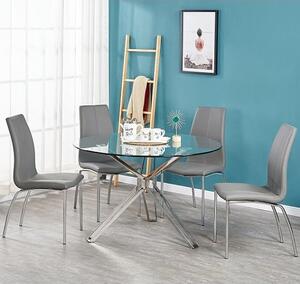 Toulouse Clear Glass Dining Table With 4 Opal Grey Chairs