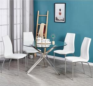 Toulouse Clear Glass Dining Table With 4 Opal White Chairs