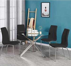 Toulouse Clear Glass Dining Table With 4 Opal Black Chairs