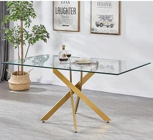 Daytona Large Clear Glass Dining Table With Brushed Gold Legs