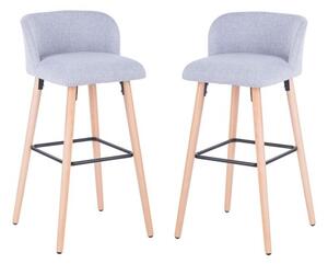 Gunning Fabric Bar Stool In Grey With Wooden Legs In A Pair