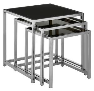 Orion Square Black Glass Top Nest Of 3 Tables With Chrome Frame