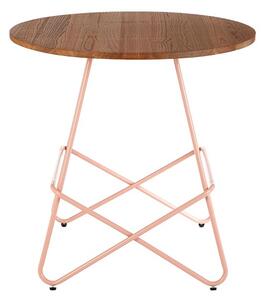 Pherkad Wooden Round Dining Table With Metallic Pink Legs