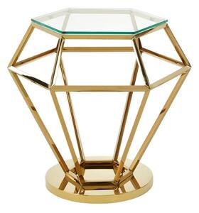 Alluras Small Clear Glass End Table With Diamond Gold Frame