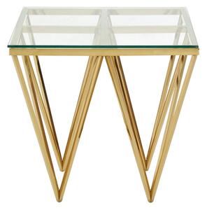 Alluras Clear Glass End Table With Spike Gold Metal Frame