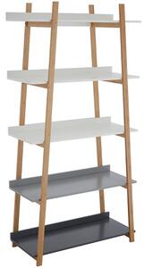 Nusakan Wooden 5 Tier Ladder Shelving Unit In White And Natural