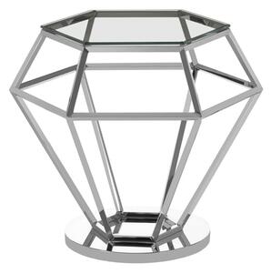 Alluras Clear Glass End Table With Diamond Silver Metal Frame