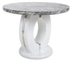 Naiva High Gloss Round Dining Table In White Grey Marble Effect