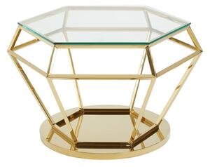 Alluras Large Clear Glass End Table With Diamond Gold Frame