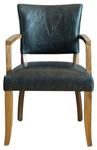 Dukes Leather Armchair With Wooden Frame In Ink Blue