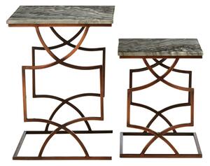 Casa Grey Marble Set Of 2 Side Tables With Bronze Metal Frame