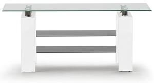 Lilia Clear Glass TV Stand With White Wooden Base