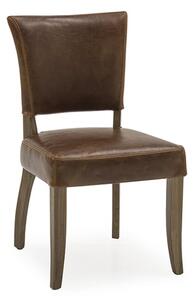 Dukes Leather Dining Chair With Wooden Frame In Ink Tan Brown