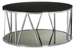 Alvara Round Black Glass Top Coffee Table With Chrome Frame