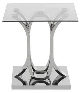 Alluras Square Clear Glass End Table With Curved Silver Frame