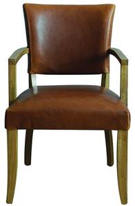 Dukes Leather Armchair With Wooden Frame In Tan Brown