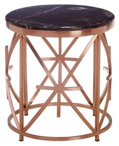 Alvara Round Black Marble Top Side Table With Rose Gold Frame