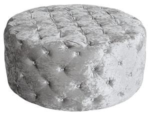 Wrigley Fabric Round Pouffe In Crushsed Silver Finish