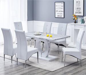 Halo Magnesia Marble Effect Dining Table 6 Vesta White Chairs