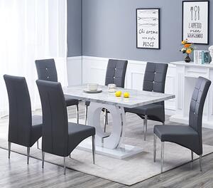 Halo Magnesia Marble Effect Dining Table 6 Vesta Grey Chairs