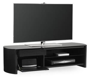 Flare Large Black Glass TV Stand With Black Oak Wooden Frame