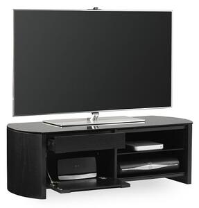 Flare Small Black Glass TV Stand With Black Oak Wooden Frame