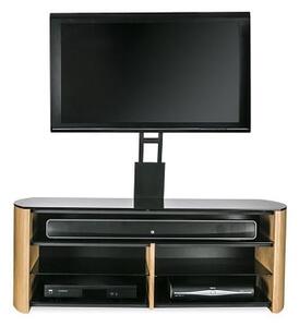 Flare Black Glass TV Stand With Light Oak Wooden Base