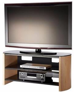 Flare Large Black Glass TV Stand With Light Oak Wooden Base