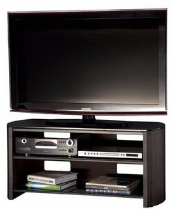 Flare Large Black Glass TV Stand With Black Oak Wooden Base