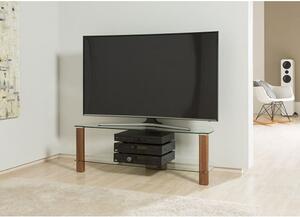 Clevedon Large Clear Glass TV Stand With Walnut Frame