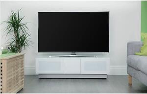 Elements Small Wooden TV Stand With 2 Glass Doors In White