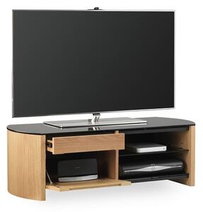 Flare Small Black Glass TV Stand With Light Oak Wooden Frame