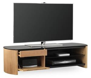 Flare Large Black Glass TV Stand With Light Oak Wooden Frame