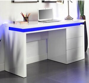 Emerson High Gloss Computer Desk In White With LED Lighting