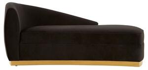 Batoz Velvet Left Arm Lounge Chaise With Gold Base In Black