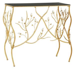 Xuange Black Wooden Top Console Table In Gold Metal Frame