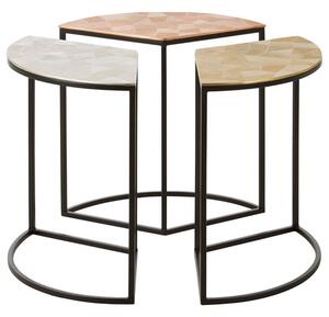 Jishui Metal Set Of 3 Side Tables With Black Frame In Assorted