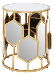 Moldovan Round Mirrored Glass Top Side Table With Gold Frame