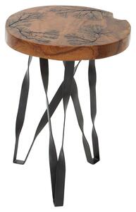 Praecipua Round Wooden Stool With Black Metal legs In Brown