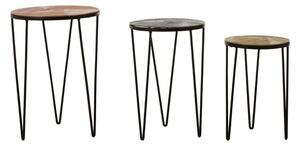 Jishui Metal Set Of 3 Side Tables With Black Base In Assorted